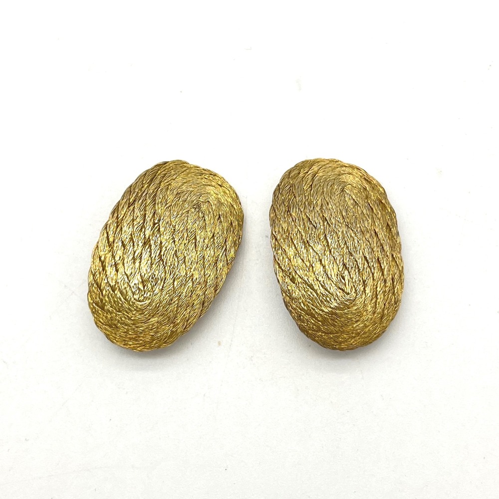 Vintage Gold Tone Woven Oval Shape Clip on Earrings